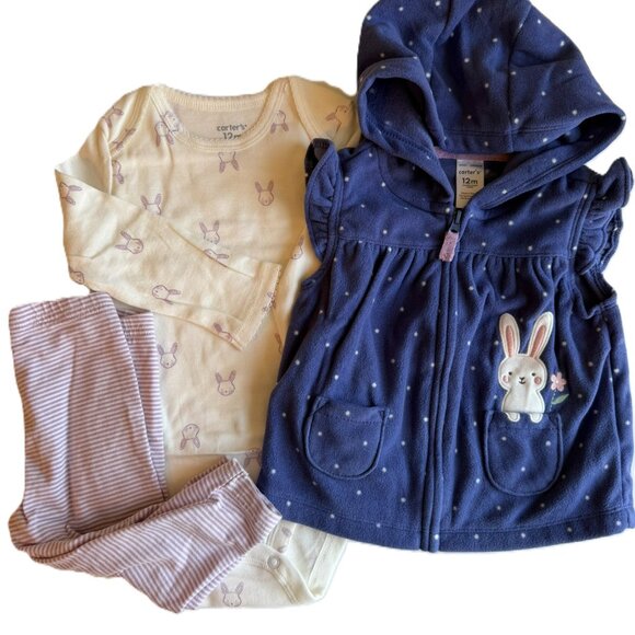 NWT Baby 3-Piece Bunny Fleece Little Vest Set - Picture 4 of 12